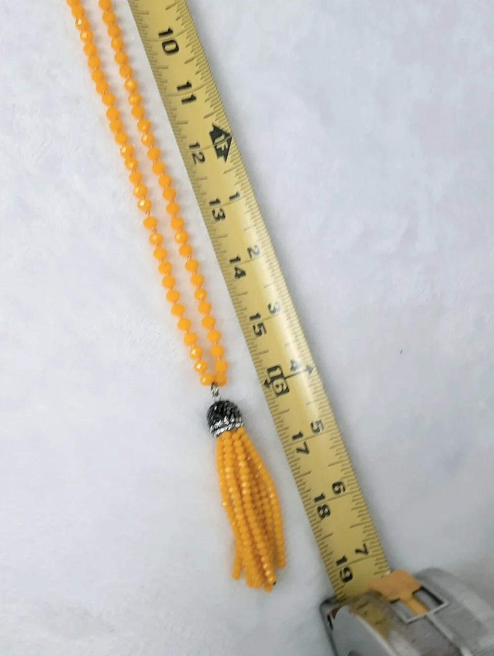 Yellow Beaded Tassel Necklace
